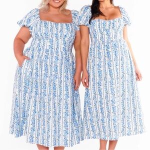 Show Me Your MuMu Blue and White Floral Midi Dress